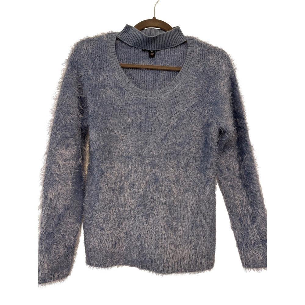 NEW‎ G by Giuliana Blue Eyelash Knit Sweater Mock Neck Cutout Pullover XS